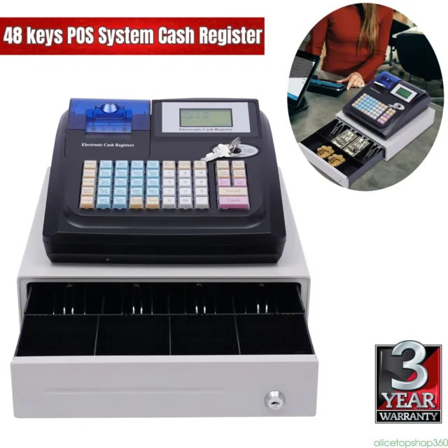 Electronic Cash Register & Drawer 48 Keys POS Casher System Digital LED Display