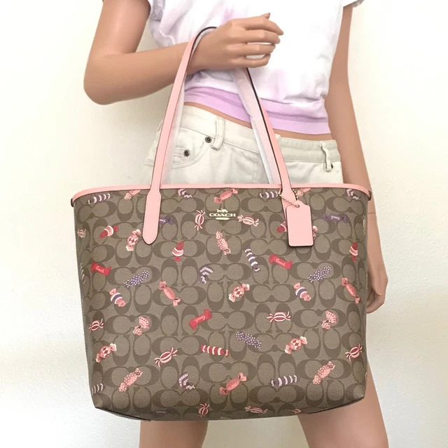 Coach+Signature+Candy+Print+City+Tote+Bag%2C+Large+-+Khaki for sale online