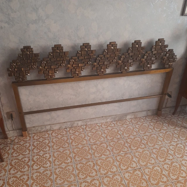 TESTIERA LETTO MATRIMONIALE FUSIONE IN BRONZO MODERNARIATO ASTRATTO anni '70