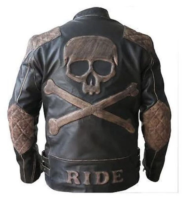 Giacca Uomo Pelle Biker Vintage Moto Effetti Retro Rider Vera Pelle