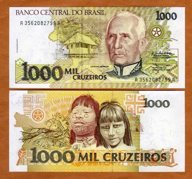 Brazil, 1000 cruzeiros, ND (1990), P-231a, UNC Native Children