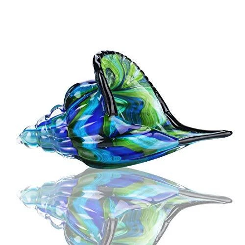 Glass Conch, Hand Blown Seashell Art Glass Figurine, Beautiful Home Decor, Blue