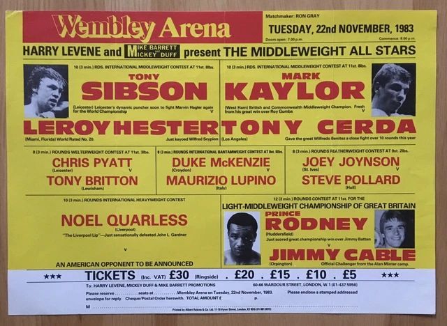 Superb Rare Tony Sibson Vs Leroy Hester Vintage Original Handbill Poster 1983!!
