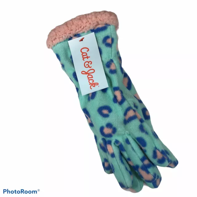 Cat & Jack Grapefruit Pink Leopard Print Girl Gloves Size 8-16 New With Tags