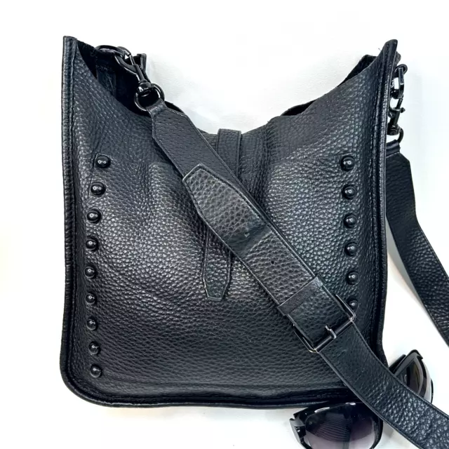 REBECCA MINKOFF Unlined Feed Shoulder Crossbody Bag Studded Black $275