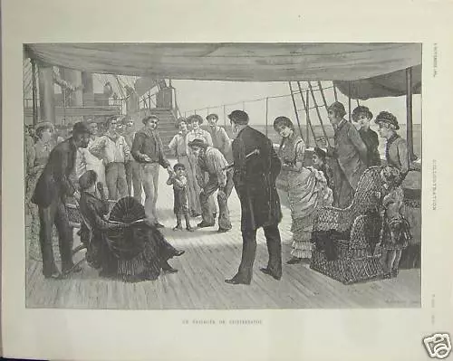 Gravure Paquebot Steamer Eventail  1884