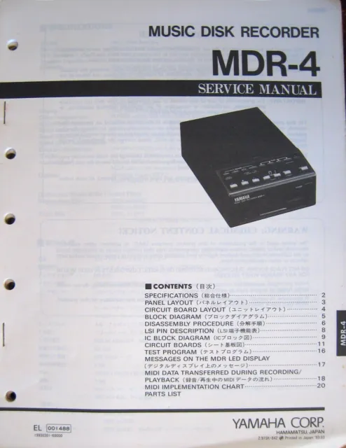 Yamaha MDR-4 Musique Disque Enregistreur Service Manuel,Schematics,Parts List ,