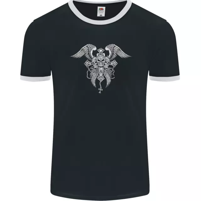 T-Shirt Cross Skull Wings Gothic Biker Schwermetall Herren Ringer FotL