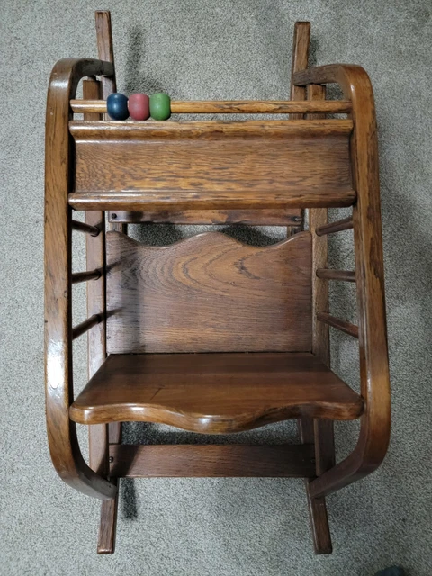 Antique Happy Land Playland Oak Wood Baby / Doll Rocker Teeter Tot