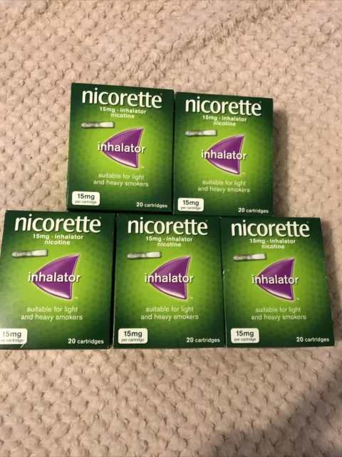 5 X Nicorette Inhalator Nicotine  15mg, 20 Cartridges Total  100 Cartridges