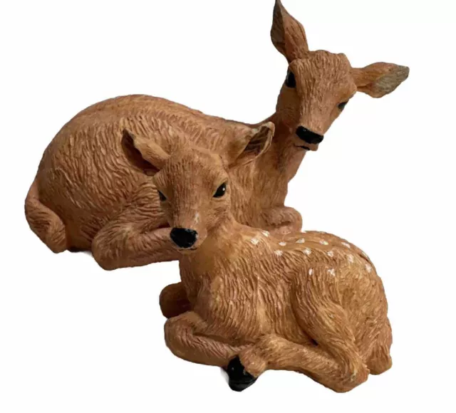 Realistic Resin Mama Deer And Doe Fawn Figurine Unmarked