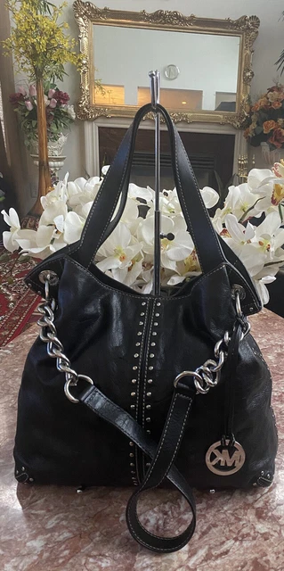 Michael Kors Uptown Astor Tortuga Studded Black Leather Large Hobo Bag EUC! $498