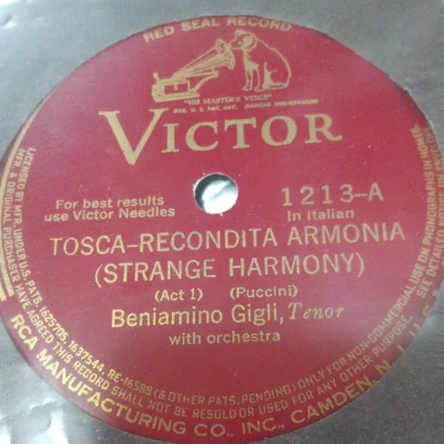 Red Seal Record Victor TOSCA-RECONDITA-ARMONIA Vintage Record