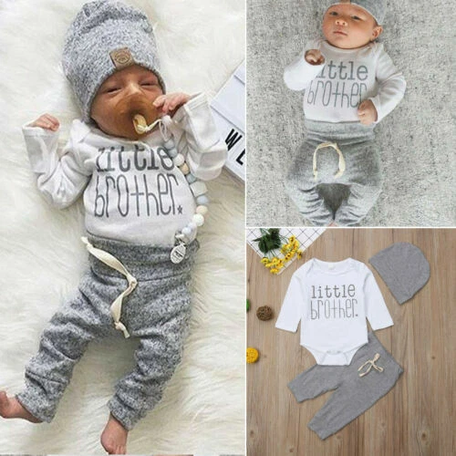 UK Little Brother Newborn Baby Boy Romper Jumpsuit Bodysuit Pants Clothes Outfit