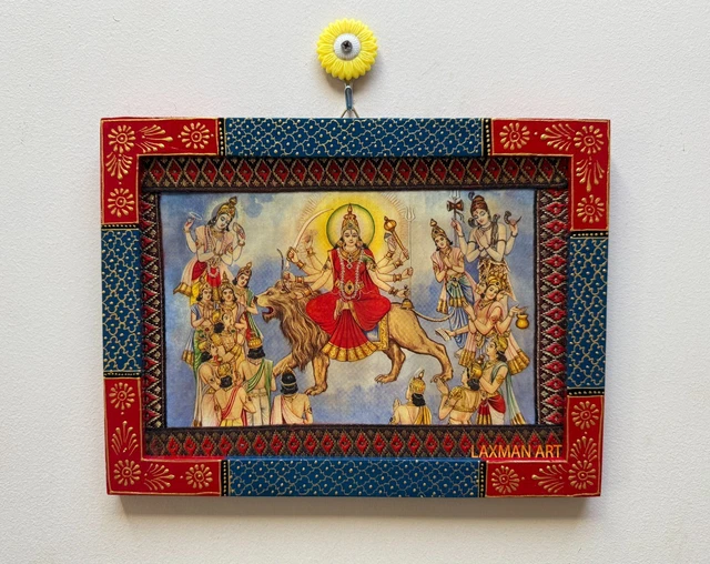 Cadre Photo Mural En Bois - Déesse Durga Et Ses 9 Formes - Art Religieux HD