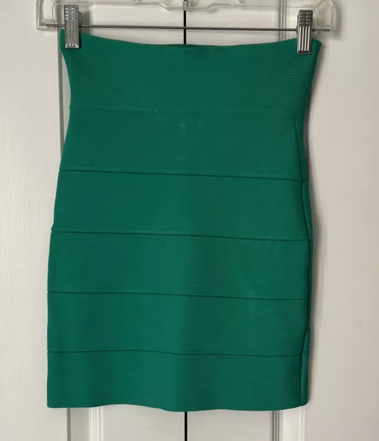 New BCBG Simone MIDI Skirt  Women XSmall Green Bandage Bodycon Stretch B36