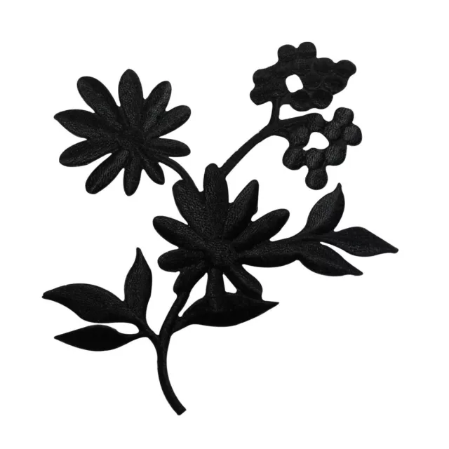 ID 6812 Black Flower Silhouette Patch Blossom Garden Embroidered IronOn Applique