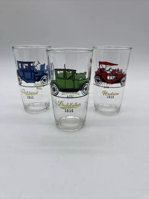 Hazel Atlas Antique Classic Car Drinking Tumbler Glasses Set Of 3 Vintage