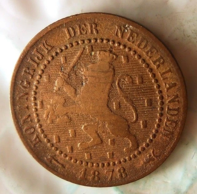 1878 NETHERLANDS CENT - Excellent Coin - FREE SHIP - VINTAGE BIN #170