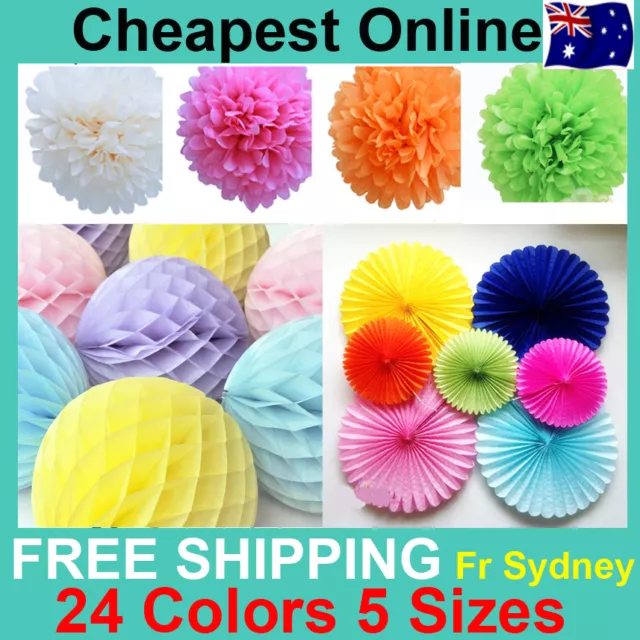 Tissue Paper Fans Pom Poms Honeycomb Ball Wedding Party Baby Living Room Decor