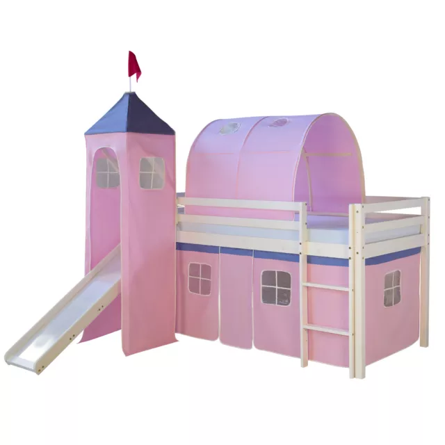 Lit superposé 90x200 Cadre de Lit d'enfant Tunnel Tour Rose Lattes Homestyle4u 2