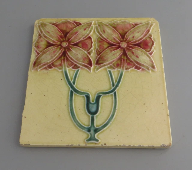 Antique Art Nouveau Majolica Tile - Marsden 1905/7  nearly 6x6"