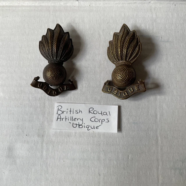 WW2 ERA UBIQUE Royal Artillery BRONZE British Army Cap Collar Hat Badge