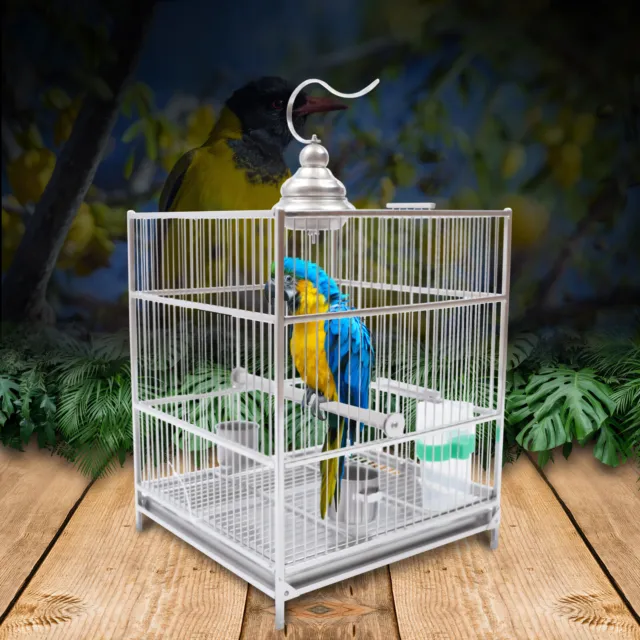 Stainless Steel Bird Cage Large Drawer Type Bird Cage W/ Food Bowls+Baffle Set