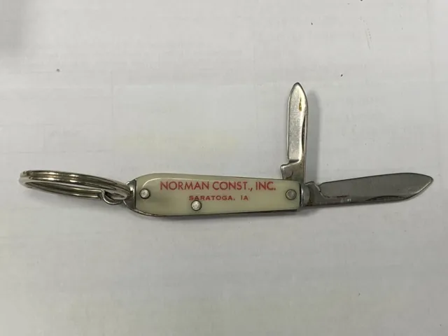 Vintage Saratoga Iowa Norman Construction Colonial Pocket Knife Advertising