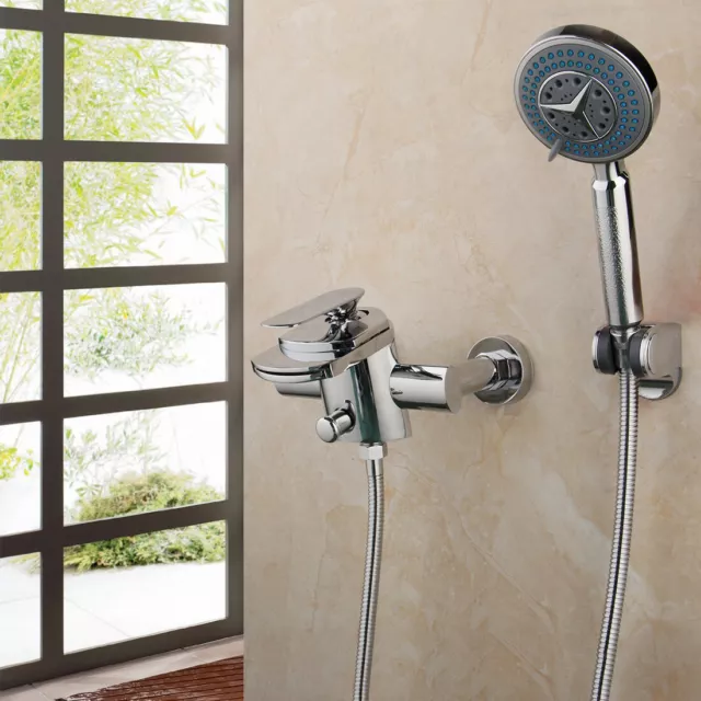 Wall Mounted Bathroom Chrome Rainfall Bathtub Shower Mixer Tub Tap Faucet set
