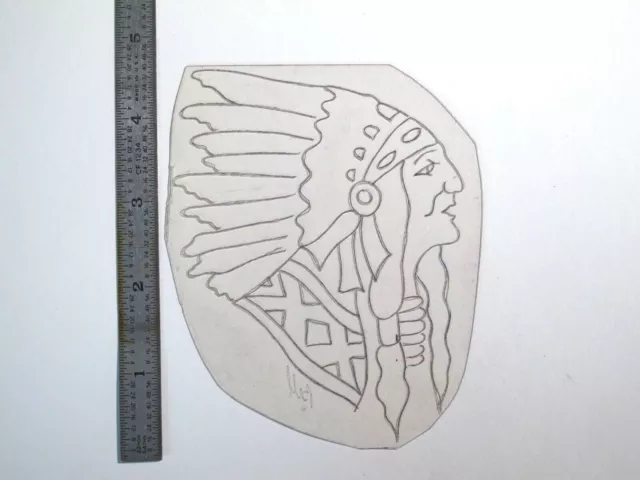 De colección Años 60 Años 70 Plantilla de acetato de tatuaje Jefe nativo americano firmado PC