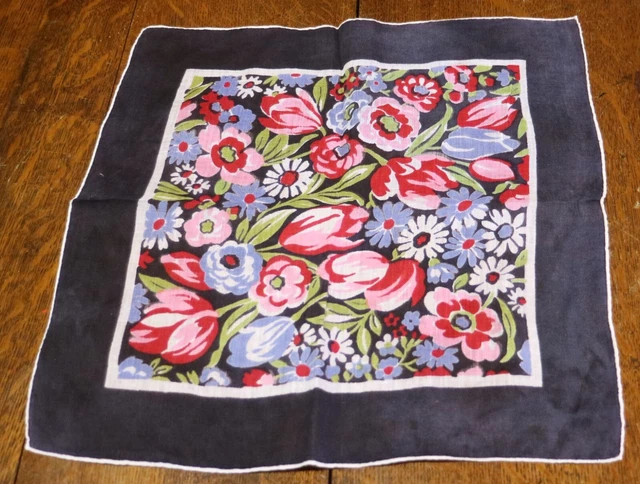 Handkerchief Square Navy Blue Summer Floral 12" Hanky
