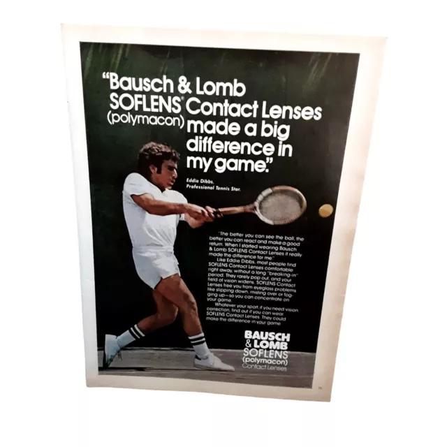 1978 Bausch Lomb Lenses Eddie Dibbs Tennis Pro Vintage Print Ad 70s