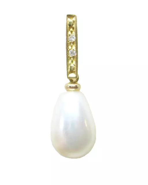 Pretty Solid 14KT Gold Diamond Akoya Pearl Slide Pendant, High Luster