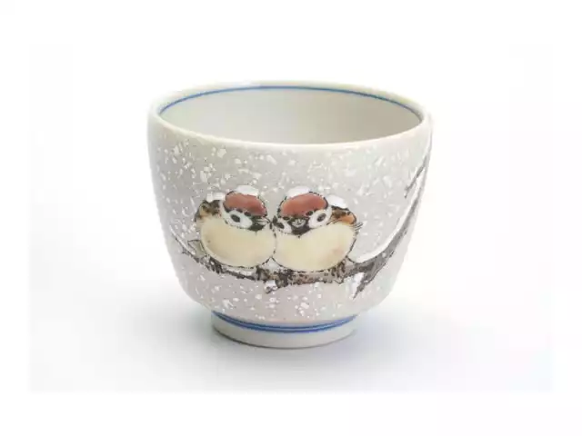 Kutani Ware Guinomi Sake Cup Snow Sparrows Toshito Nakamura Work Fast Ship Japan