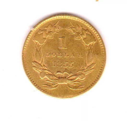 1855 $1 Gold Piece Type 2 AU In Grade Absolutely Genuine