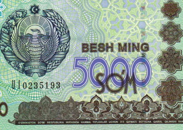 UZBEKISTAN: NEW 5.000 5000 SUM (SOUM) 2013  P-NEW UNC Highest denomination