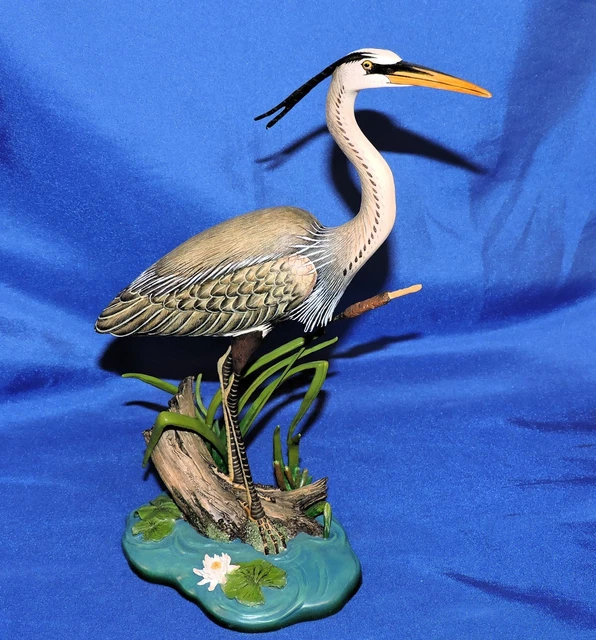 Sculpture Héron Bleu Jeff Rechin Danbury Mint 8,5 Pouces - Comme Neuve En Résine Et Bois