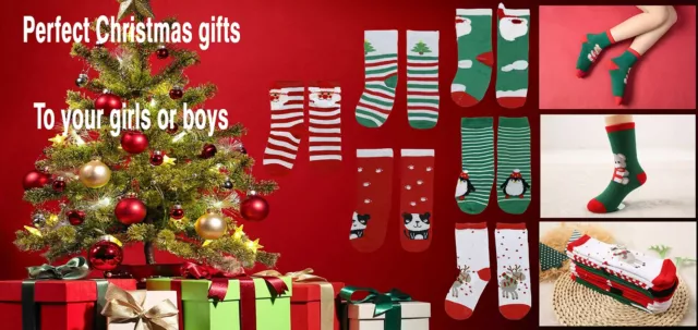12 Pair Kids Size, Holiday X-Mas Novelty Crew Socks,12 Different Designs 2