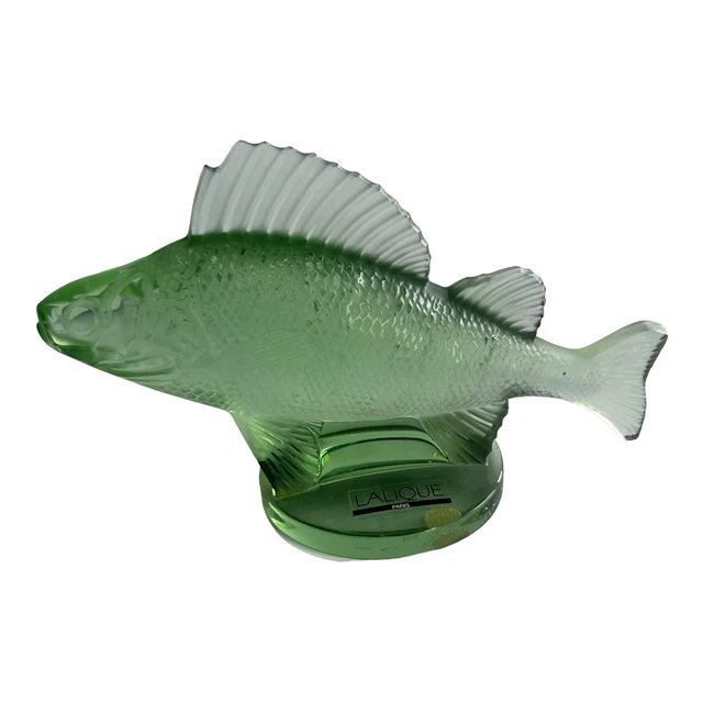 Lalique French Crystal Perch Fish Bass Green Art Glass Paperweight Figurine Mint