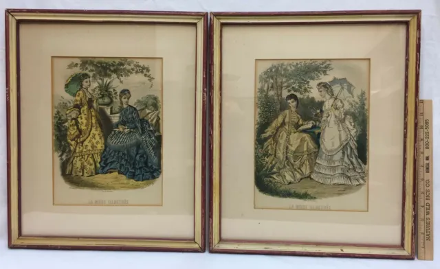 Victorian Women Posing Lithograph Prints Pair La Mode Illustree French Vintage 2