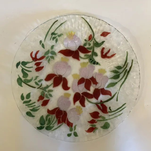 Sydenstricker Fused Art Glass Pink Flower Plate Signed 10 inch
