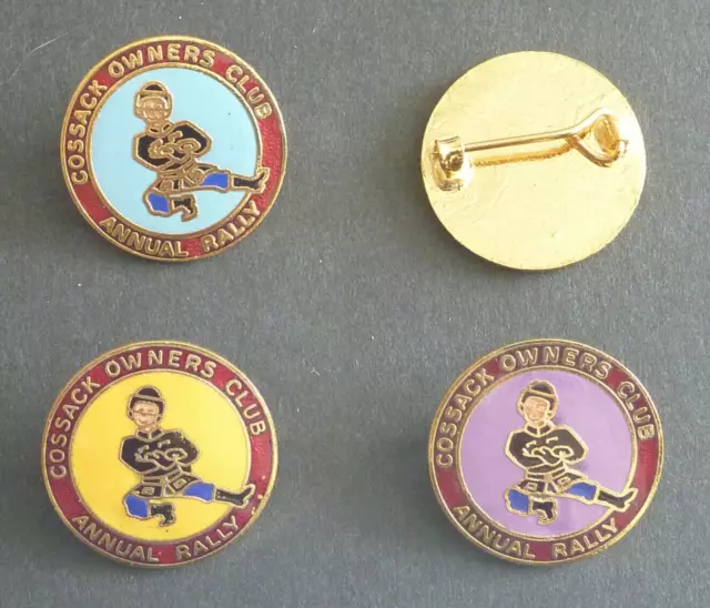 COSSACK OWNERS CLUB  (3 x Diff colour) 25mm badge gilt/vitreous enamel Motorbike