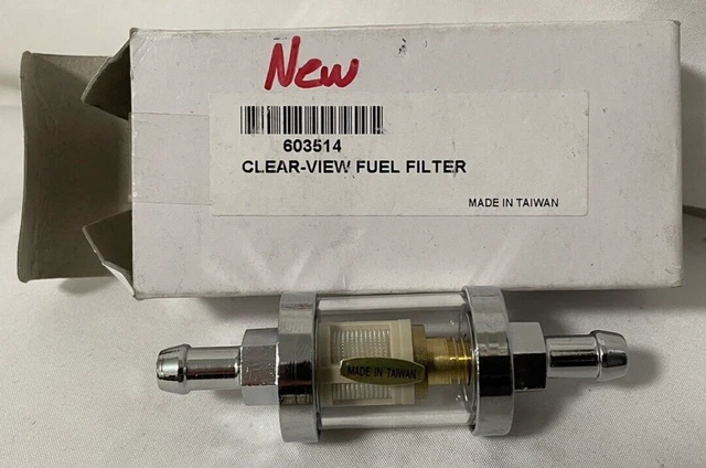 Clear View Inline Fuel Filter 603514 5/16" IN 5/16" OUT BARB FITTING RETRO GLASS