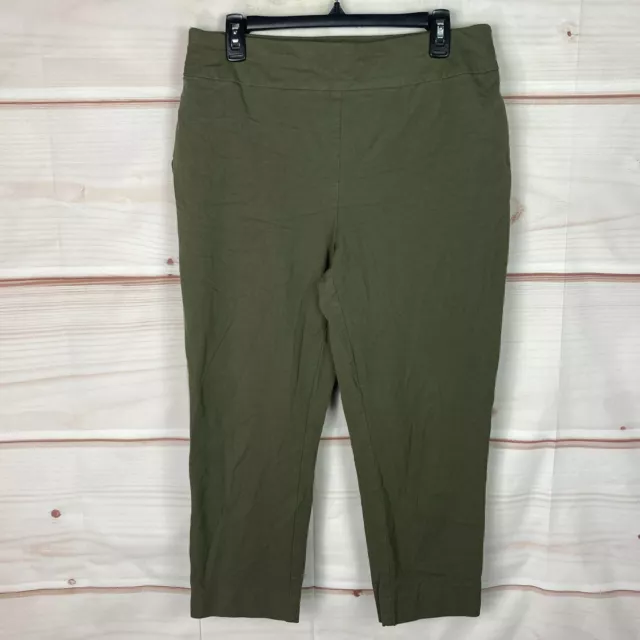 Chicos Pants Womens 2 12 Green So Slimming Crop Pull On Slim Leg Stretch Solid