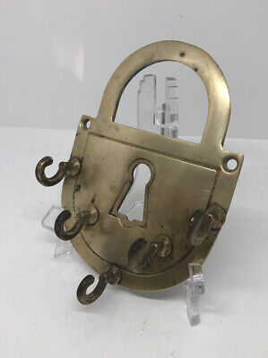 Vintage Heavy Solid Brass Padlock 5 Hook Key Holder