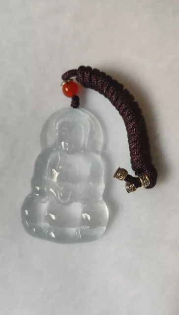 Guanyin~colored light green jade carved pendant