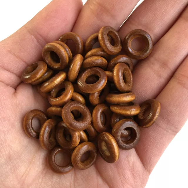 50X Round Honey Brown Wood Ring Beads 12mm Donut Shape Wooden DIY Craft Links 3