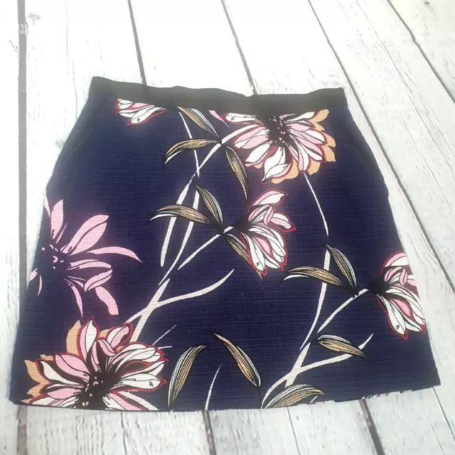 Warehouse Navy Pink White Floral Pink Miniskirt Womens Size 12 (KL04)