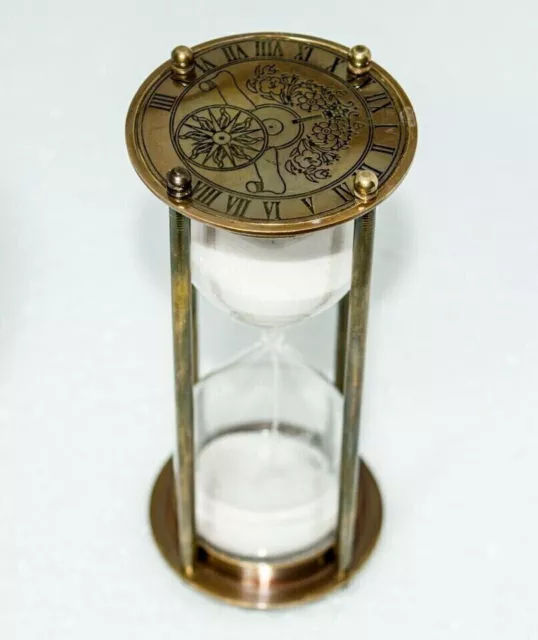 Antique Vintage Maritime Brass 6" Sand Timer Nautical Hourglass with White Sand 2
